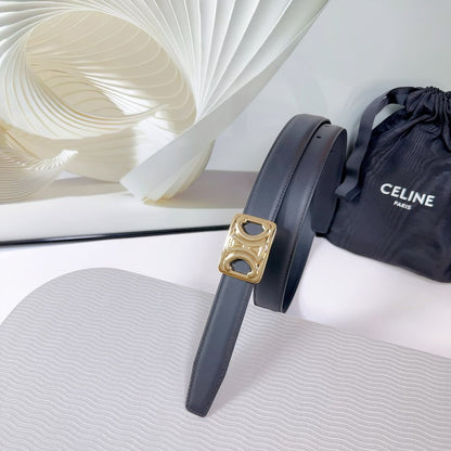 CL MEDIUM 25MM REVERSIBLE FRAMED TRIOMPHE BELT BLACK CALFSKIN LIGHT GOLD HARDWARE