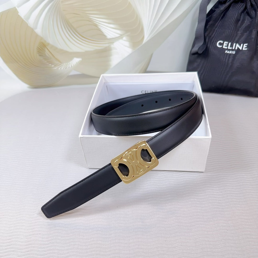 CL MEDIUM 25MM REVERSIBLE FRAMED TRIOMPHE BELT BLACK CALFSKIN LIGHT GOLD HARDWARE