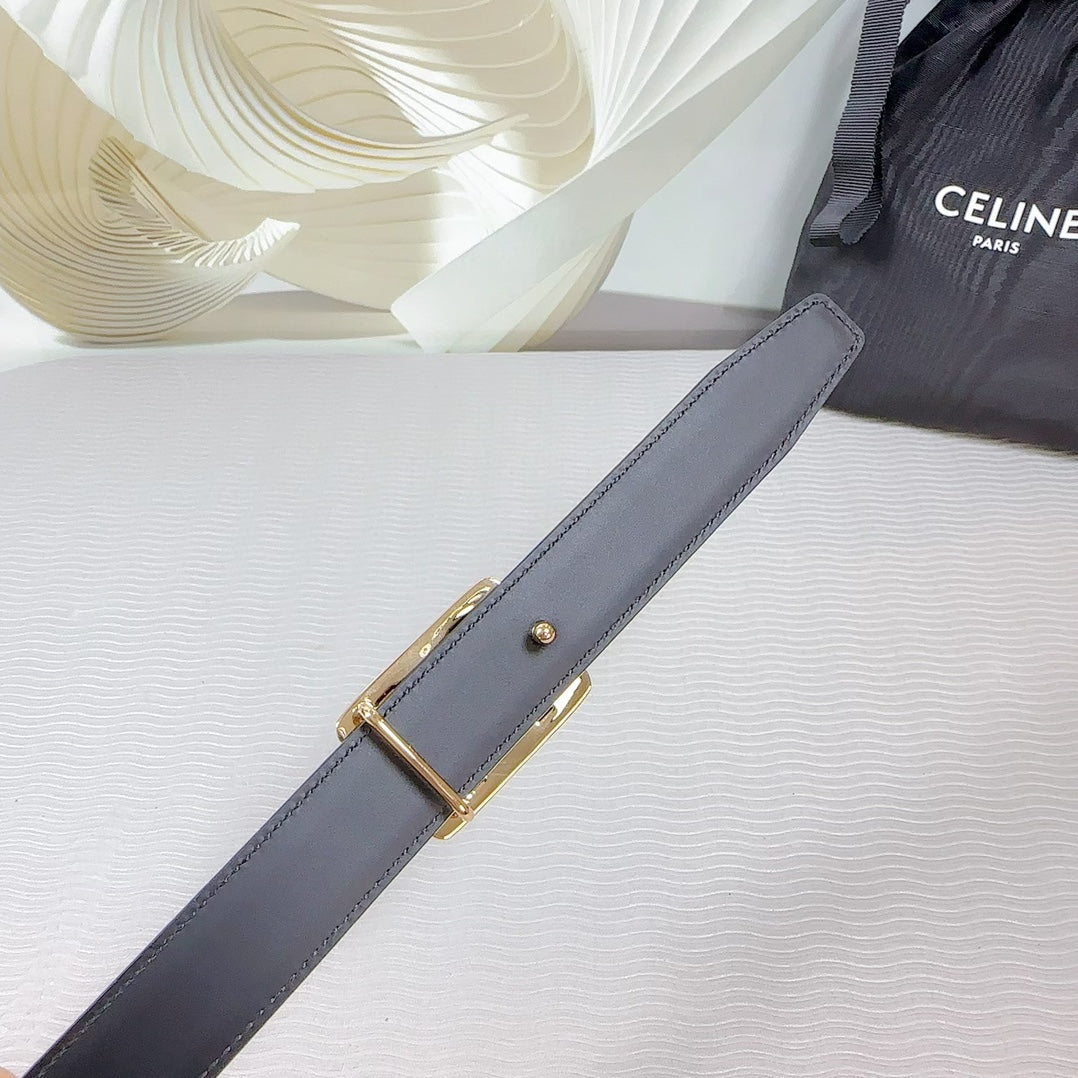 CL MEDIUM 25MM REVERSIBLE FRAMED TRIOMPHE BELT BLACK CALFSKIN LIGHT GOLD HARDWARE