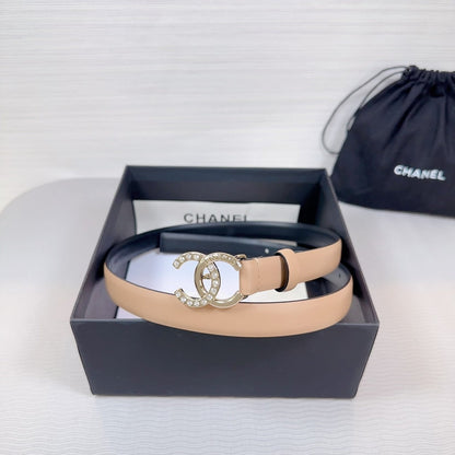 CC BELT 20 MM IN DESERT SAND SMOOTH CALFSKIN GOLD HARDWARE ATTACH RHINSTONE