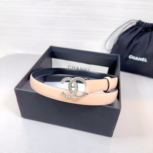 CC BELT 20 MM IN DESERT SAND SMOOTH CALFSKIN SILVER HARDWARE ATTACH RHINSTONE