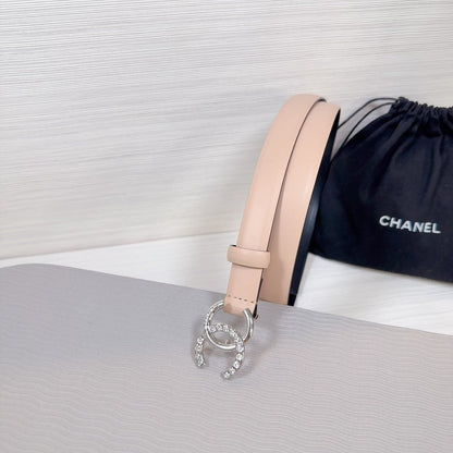 CC BELT 20 MM IN DESERT SAND SMOOTH CALFSKIN SILVER HARDWARE ATTACH RHINSTONE