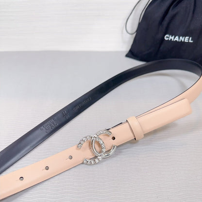 CC BELT 20 MM IN DESERT SAND SMOOTH CALFSKIN SILVER HARDWARE ATTACH RHINSTONE