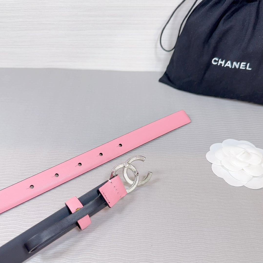 CC BELT 20 MM IN TAFFY PINK SMOOTH CALFSKIN SILVER HARDWARE ATTACH RHINSTONE