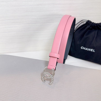 CC BELT 20 MM IN TAFFY PINK SMOOTH CALFSKIN SILVER HARDWARE ATTACH RHINSTONE