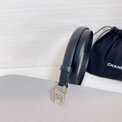 CC BELT 20 MM IN BLACK SMOOTH CALFSKIN GOLD HARDWARE ATTACH RHINSTONE