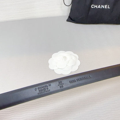 CC BELT 20 MM IN BLACK SMOOTH CALFSKIN GOLD HARDWARE ATTACH RHINSTONE