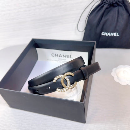 CC BELT 20 MM IN BLACK SMOOTH CALFSKIN GOLD HARDWARE ATTACH RHINSTONE