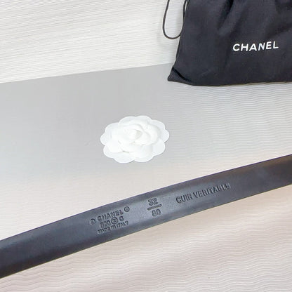 CC BELT 20 MM IN BLACK SMOOTH CALFSKIN SILVER HARDWARE ATTACH RHINSTONE