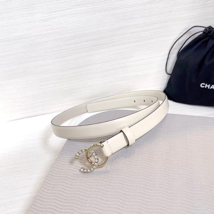 CC BELT 20 MM IN BEIGE CREAM SMOOTH CALFSKIN GOLD HARDWARE ATTACH RHINSTONE