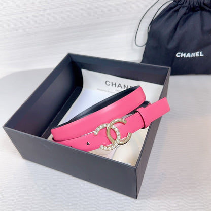 CC BELT 20 MM IN DEEP PINK SMOOTH CALFSKIN GOLD HARDWARE ATTACH RHINSTONE