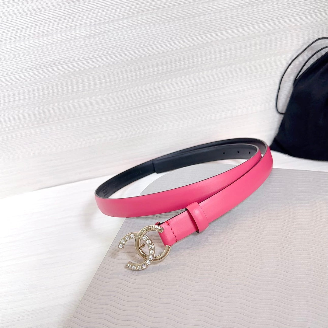 CC BELT 20 MM IN DEEP PINK SMOOTH CALFSKIN GOLD HARDWARE ATTACH RHINSTONE