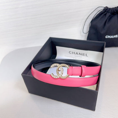 CC BELT 20 MM IN DEEP PINK SMOOTH CALFSKIN GOLD HARDWARE ATTACH RHINSTONE