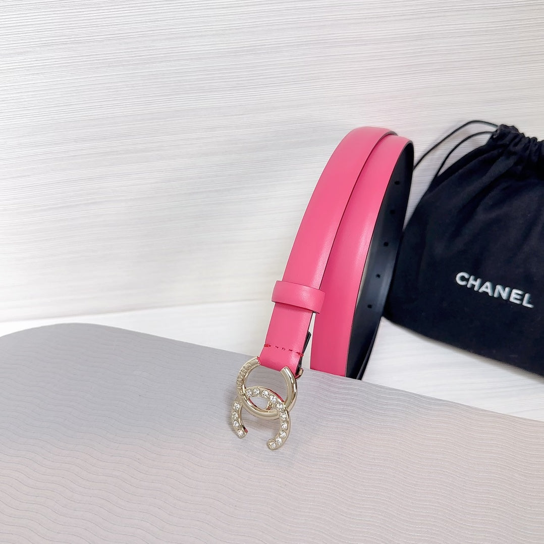 CC BELT 20 MM IN DEEP PINK SMOOTH CALFSKIN GOLD HARDWARE ATTACH RHINSTONE