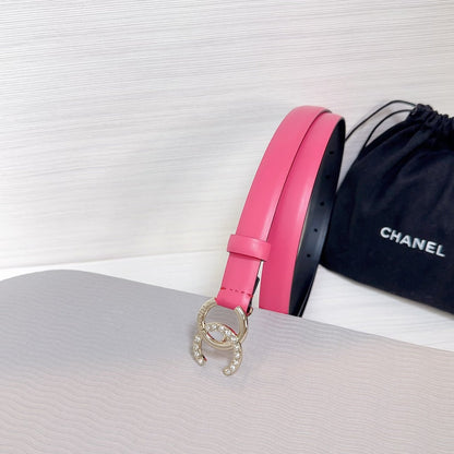 CC BELT 20 MM IN DEEP PINK SMOOTH CALFSKIN GOLD HARDWARE ATTACH RHINSTONE