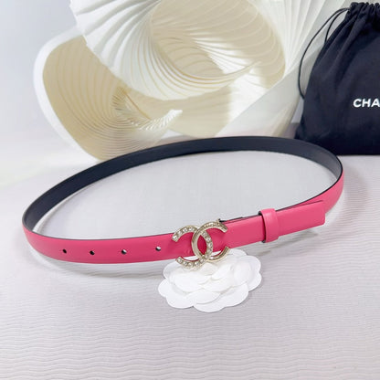 CC BELT 20 MM IN DEEP PINK SMOOTH CALFSKIN GOLD HARDWARE ATTACH RHINSTONE