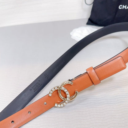 CC BELT 20 MM IN BRONZE BROWN SMOOTH CALFSKIN GOLD HARDWARE ATTACH RHINSTONE