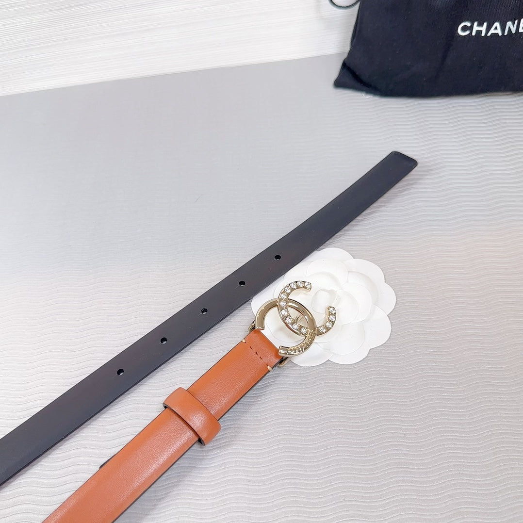 CC BELT 20 MM IN BRONZE BROWN SMOOTH CALFSKIN GOLD HARDWARE ATTACH RHINSTONE