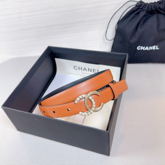 CC BELT 20 MM IN BRONZE BROWN SMOOTH CALFSKIN GOLD HARDWARE ATTACH RHINSTONE