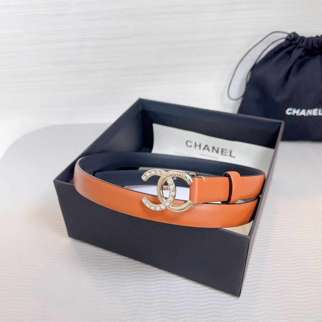 CC BELT 20 MM IN BRONZE BROWN SMOOTH CALFSKIN GOLD HARDWARE ATTACH RHINSTONE