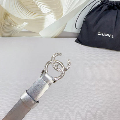 CC BELT 20 MM IN SILVER SMOOTH CALFSKIN SILVER HARDWARE ATTACH RHINSTONE