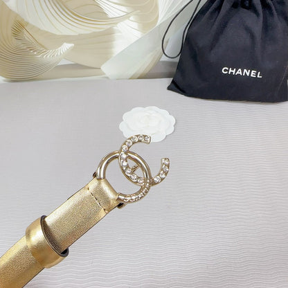 CC BELT 20 MM IN GOLD SMOOTH CALFSKIN GOLD HARDWARE ATTACH RHINSTONE