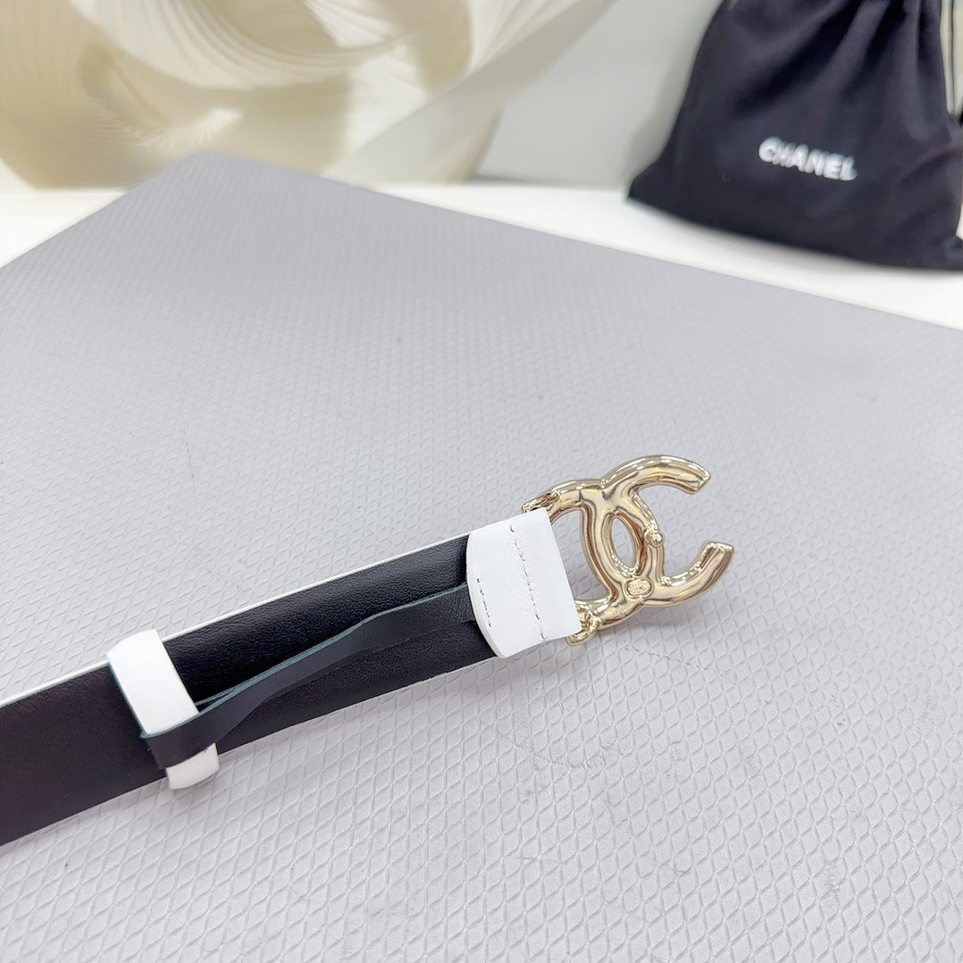 CC BELT 30 MM BLACK MIX WHITE CALFSKIN WITH METAL LOGO