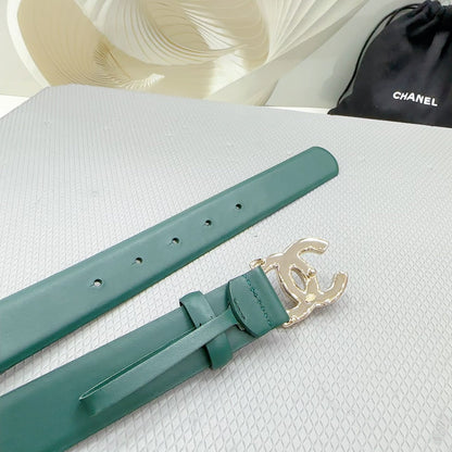 CC 30MM BELT IN COOL GREEN SHINNY CALFSKIN WHITE LOGO