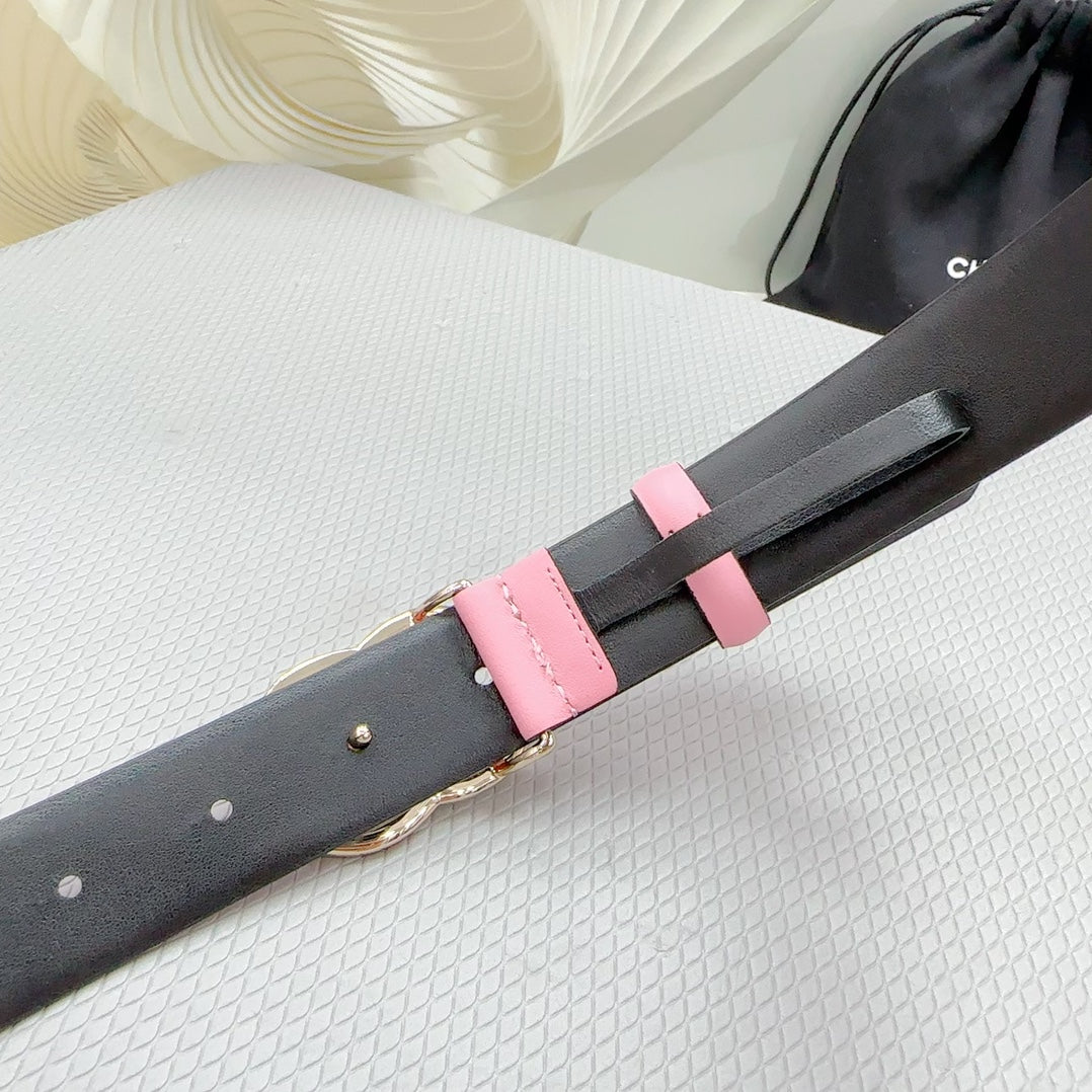 CC 30MM BELT IN PINK PASTEL SHINNY CALFSKIN WHITE LOGO