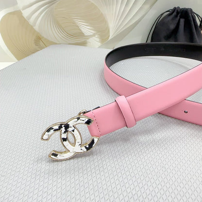 CC 30MM BELT IN PINK PASTEL SHINNY CALFSKIN WHITE LOGO