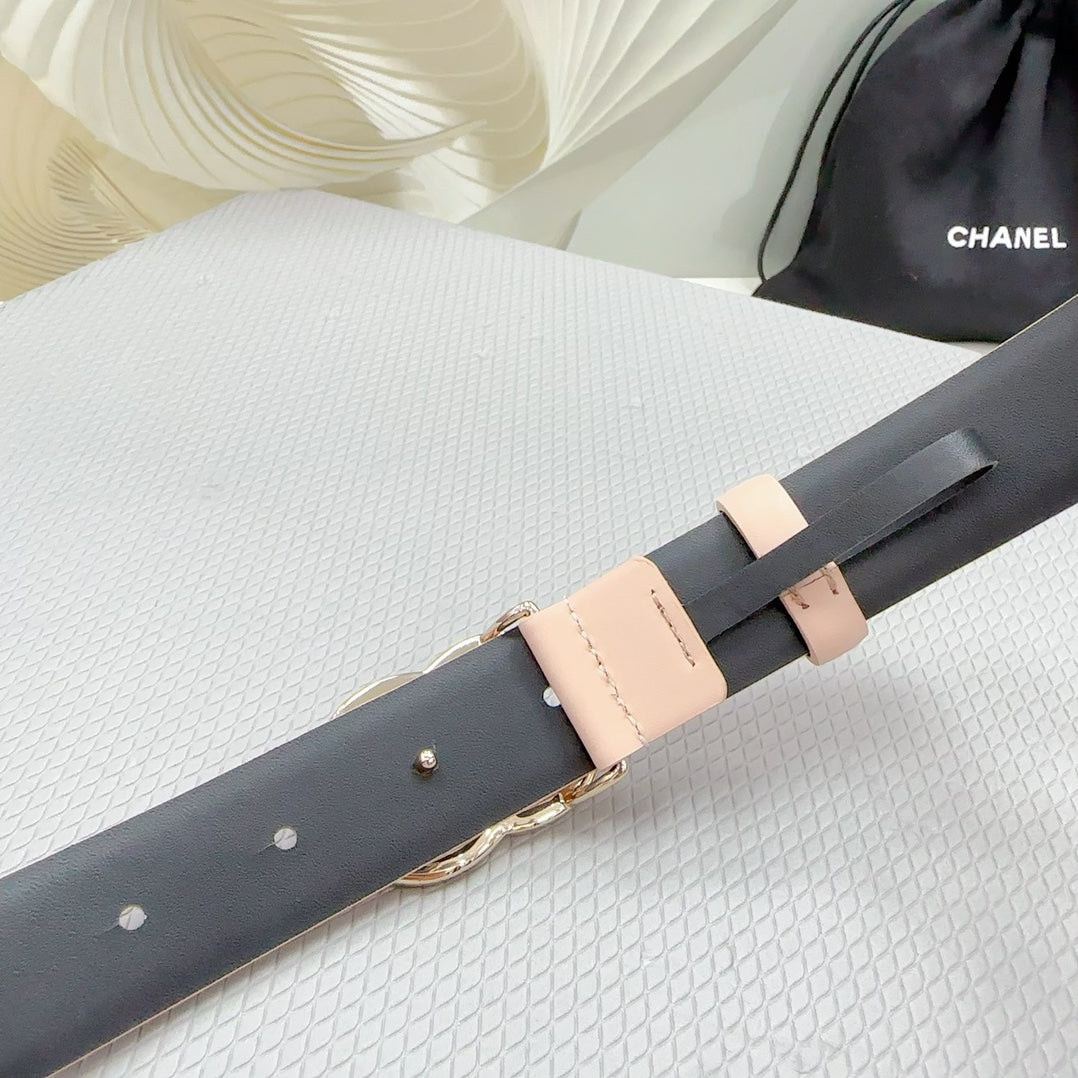 CC 30MM BELT IN BABY PINK SHINNY CALFSKIN WHITE LOGO