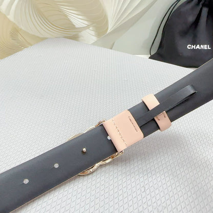 CC 30MM BELT IN BABY PINK SHINNY CALFSKIN WHITE LOGO