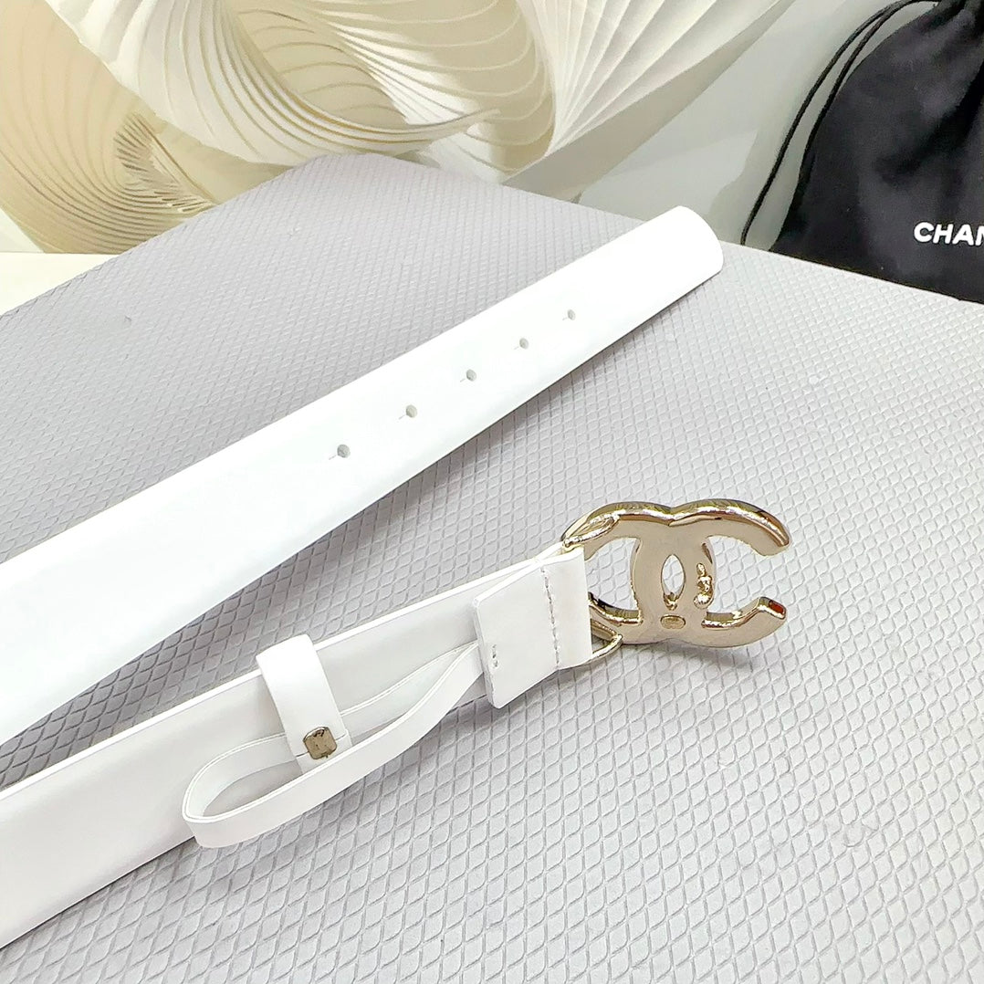 CC 30MM BELT IN WHITE SHINNY CALFSKIN WHITE LOGO