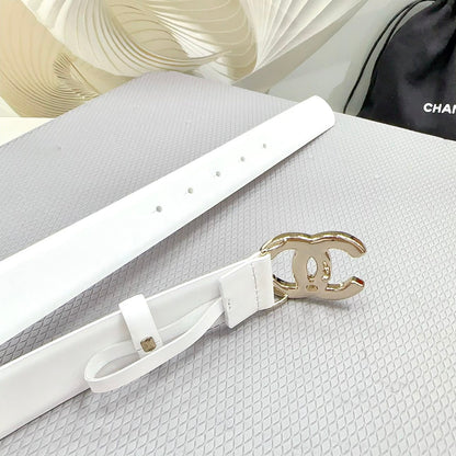 CC 30MM BELT IN WHITE SHINNY CALFSKIN WHITE LOGO