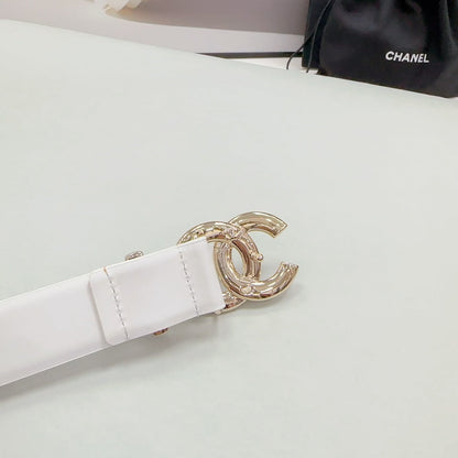 CC 30MM BELT IN WHITE SMOOTH CALFSKIN METAL HARDWARE