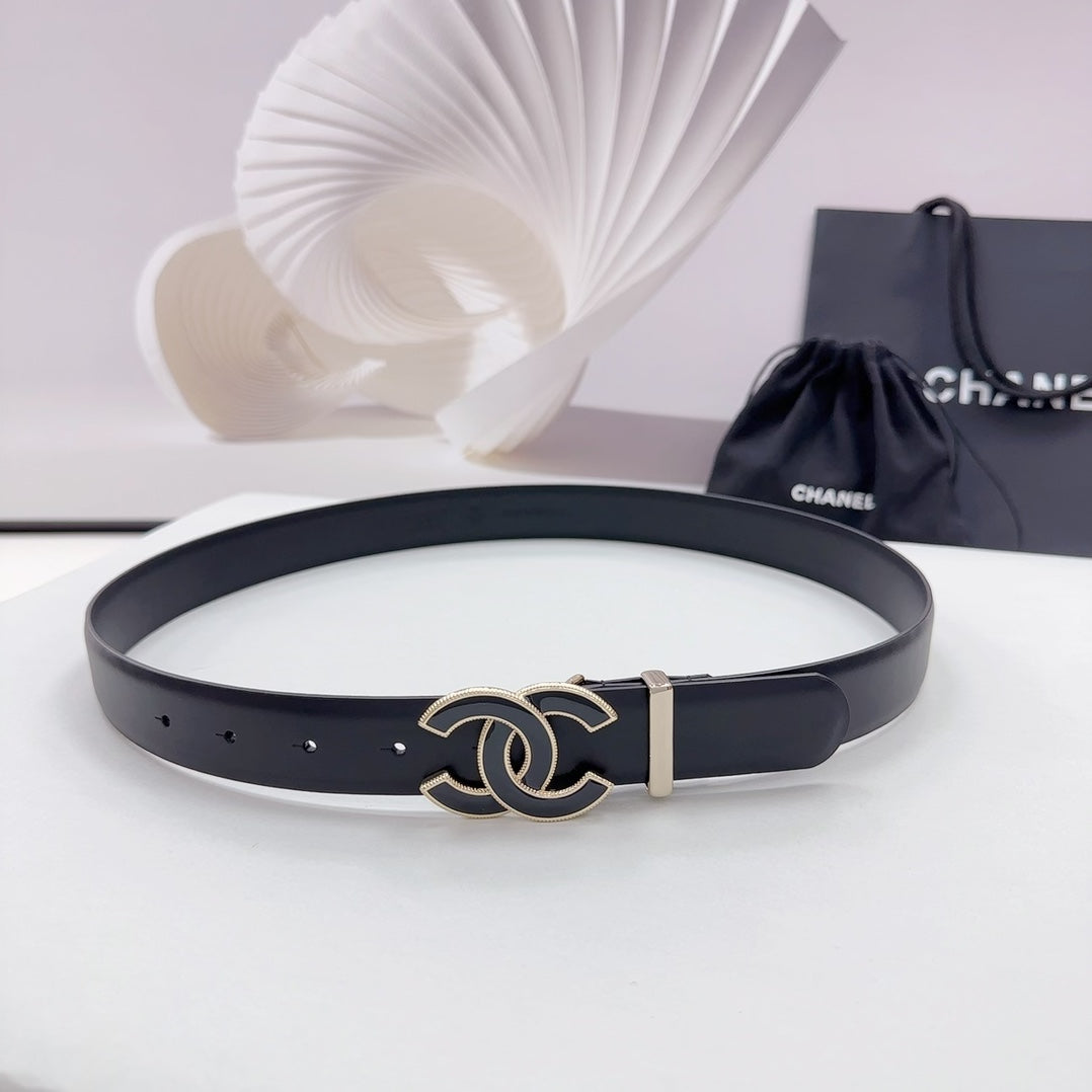 CC 30MM BELT IN BLACK SMOOTH CALFSKIN METAL HARDWARE
