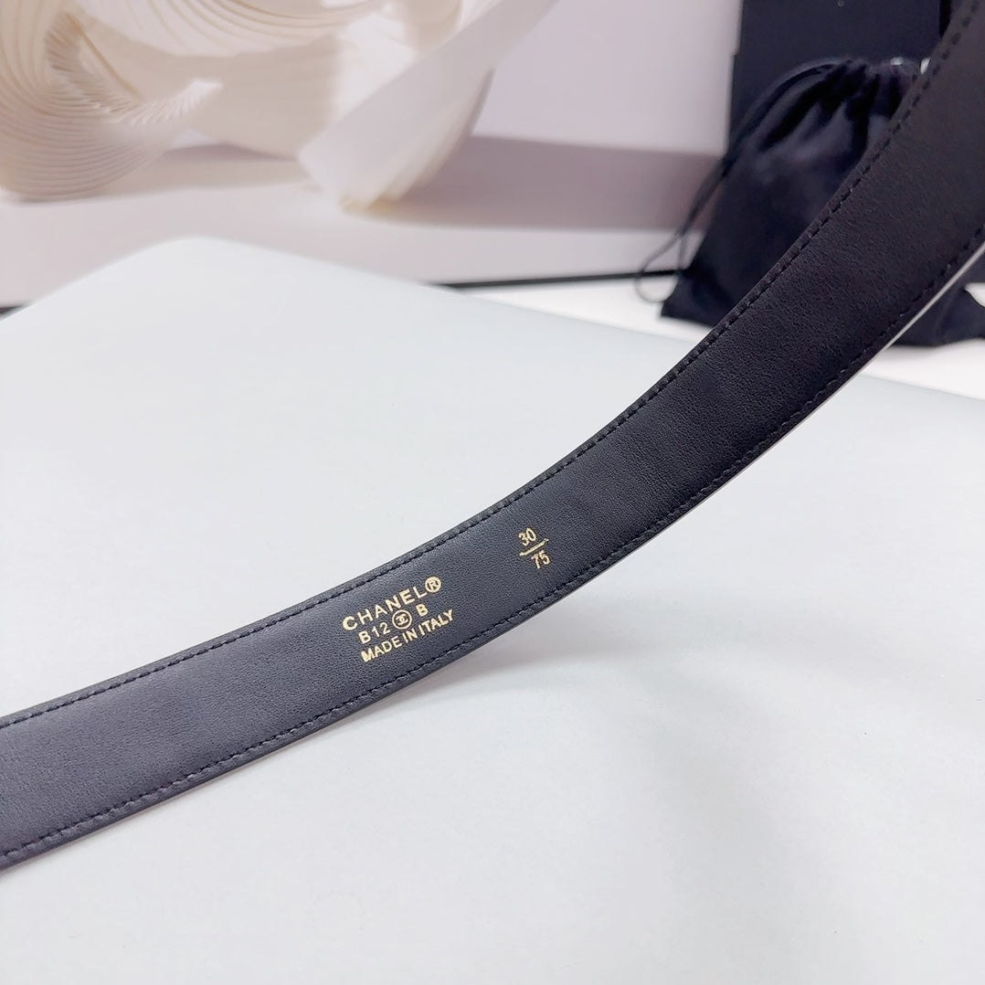 CC 30MM BELT IN BLACK EMBROIDERED CALFSKIN SILVER HARDWARE