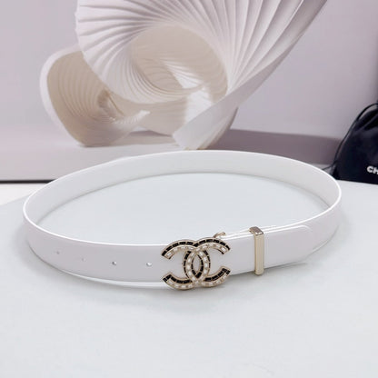 CC 30MM BELT IN WHITE SMOOTH CALFSKIN METAL LOGO