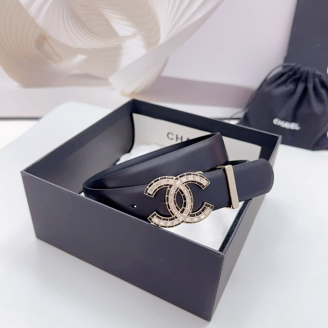 CC 30MM BELT IN BLACK SMOOTH CALFSKIN METAL LOGO