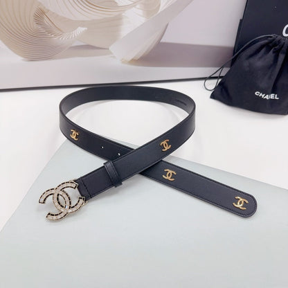 CC 30MM BELT IN BLACK SMOOTH CALFSKIN METAL LOGO GOLD HARDWARE