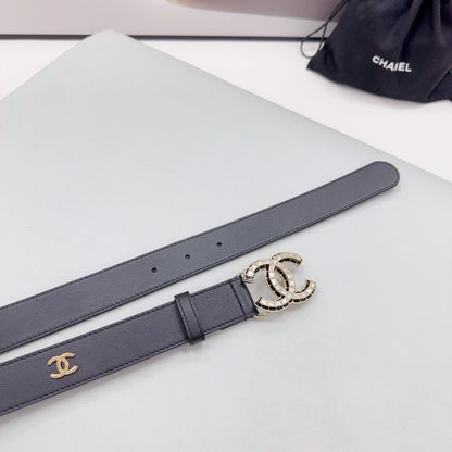 CC 30MM BELT IN BLACK SMOOTH CALFSKIN METAL LOGO GOLD HARDWARE