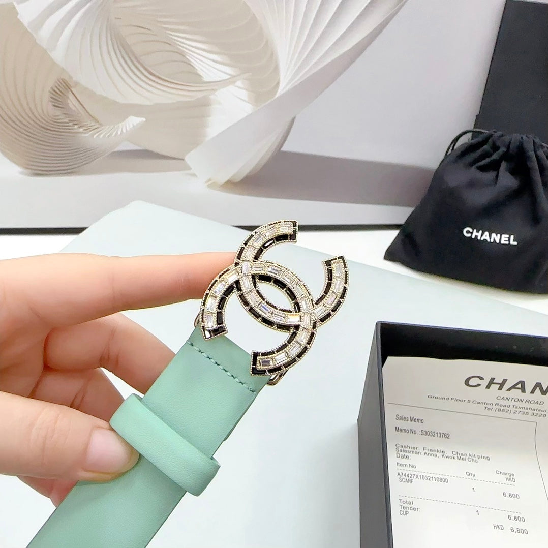 CC 30MM BELT IN GREEN MINT CALFSKIN METAL HARDWARE