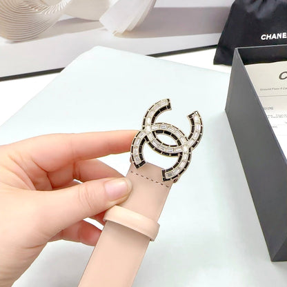 CC 30MM BELT IN ALMOND BEIGE CALFSKIN METAL HARDWARE