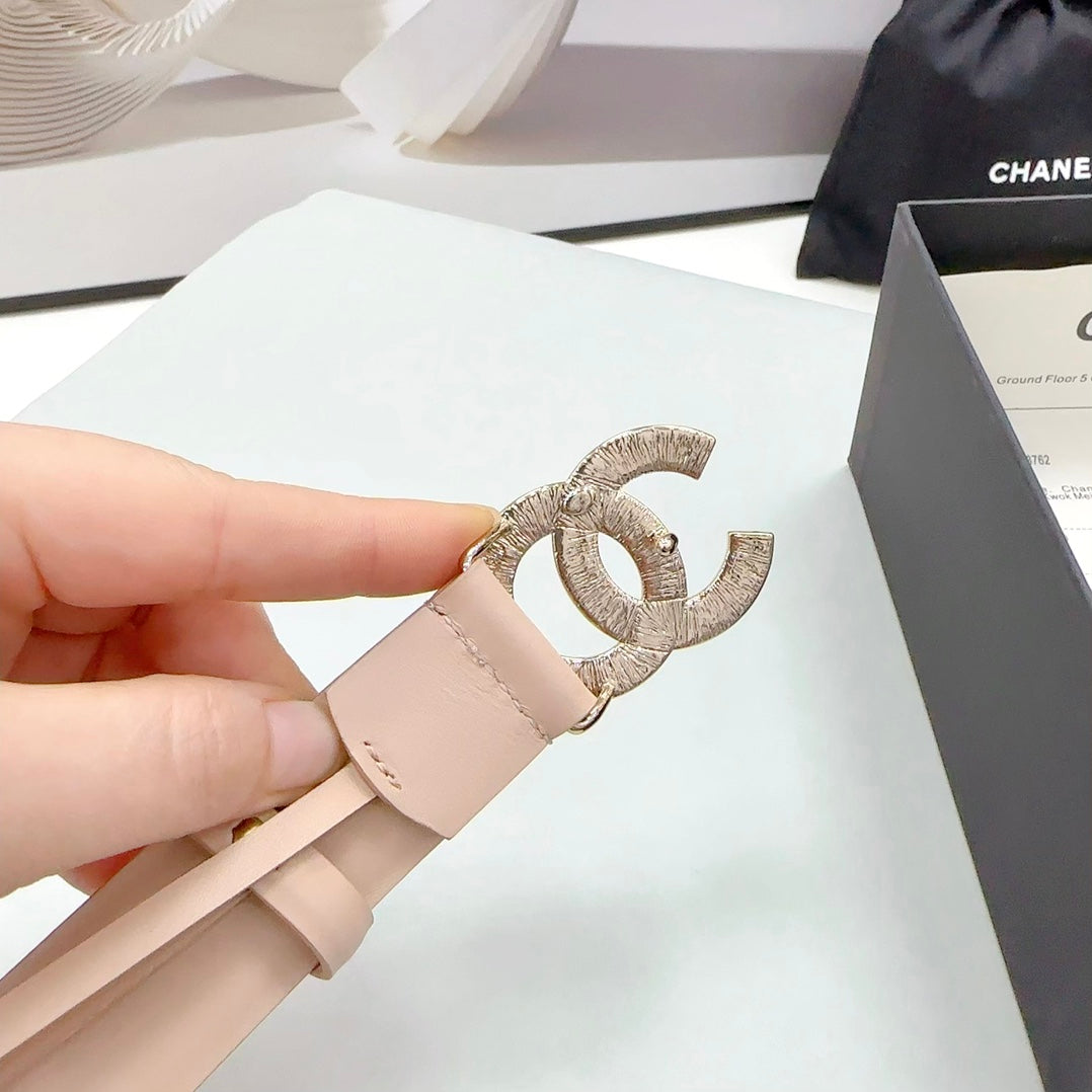 CC 30MM BELT IN ALMOND BEIGE CALFSKIN METAL HARDWARE