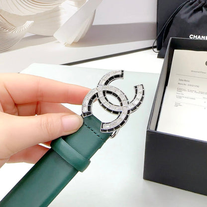 CC 30MM BELT IN GREEN FOREST CALFSKIN METAL HARDWARE