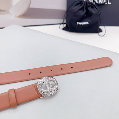 CC 30MM BELT IN ALLOY ORANGE CALFSKIN SILVER HARDWARE ATTACH PEARLS