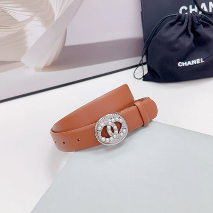 CC 30MM BELT IN ALLOY ORANGE CALFSKIN SILVER HARDWARE ATTACH PEARLS