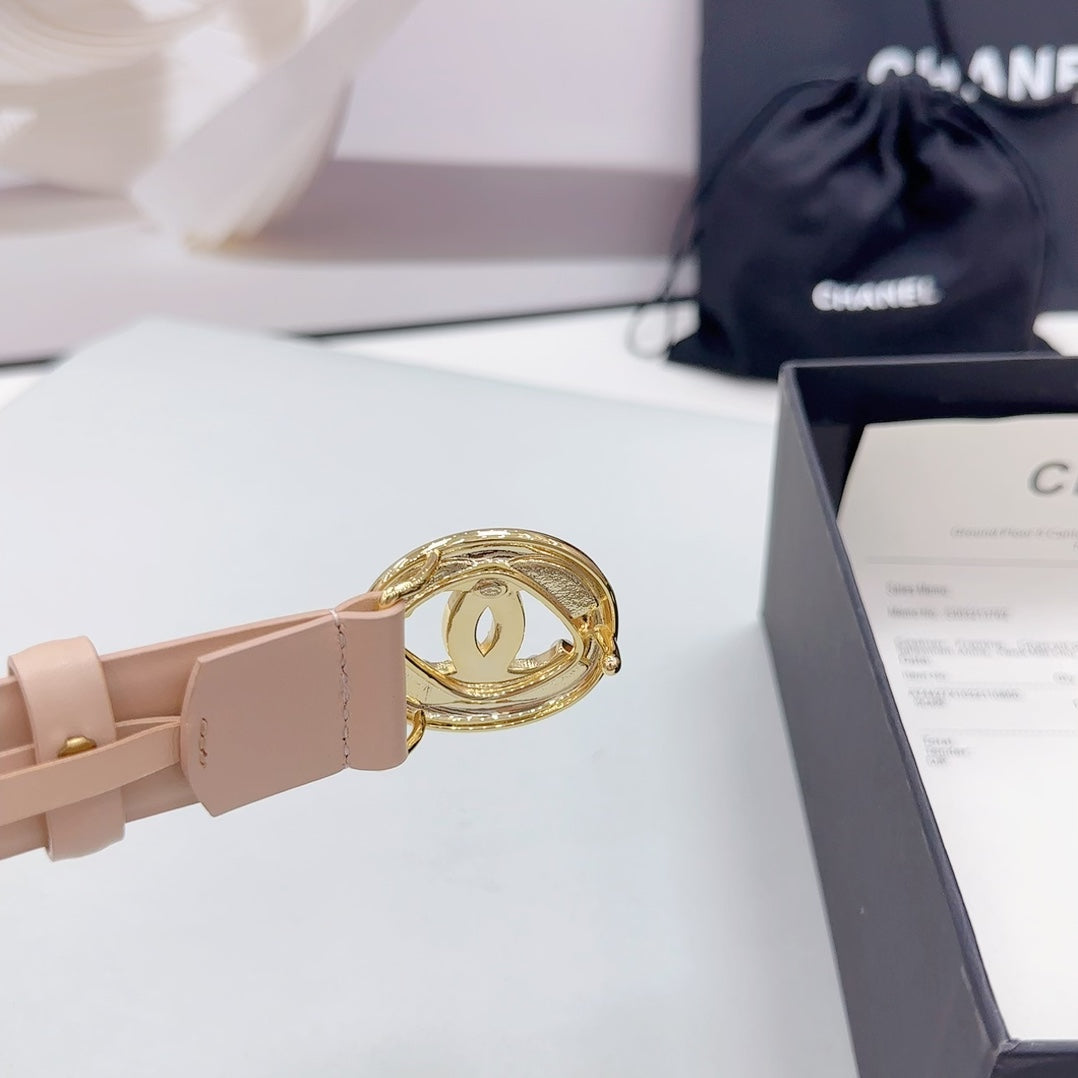 CC 30MM BELT IN NUDE BEIGE CALFSKIN GOLD HARDWARE ATTACH PEARLS