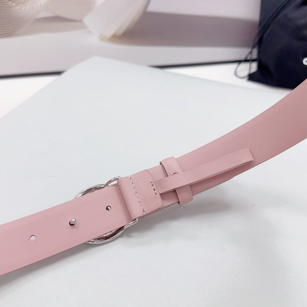 CC 30MM BELT IN FLAMINGO PINK CALFSKIN SILVER HARDWARE ATTACH PEARLS