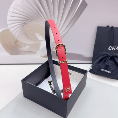 CC BELT 20 MM IN CHERRY RED MIX BLACK CALFSKIN GOLD HARDWARE